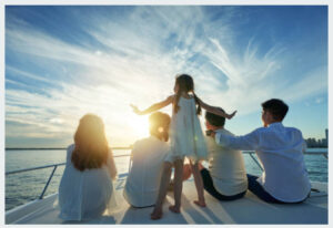 family on boat